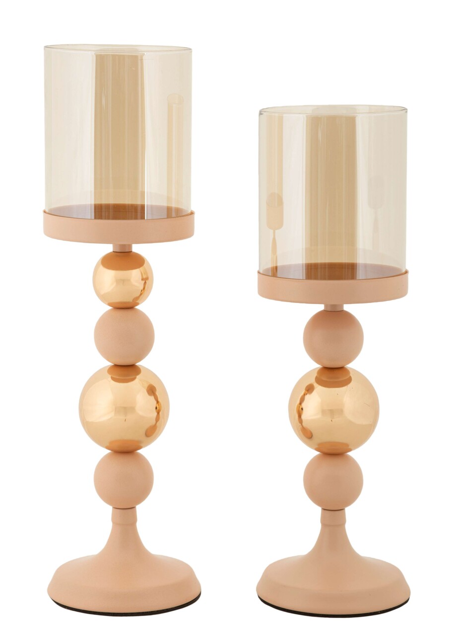 Set 2 suporturi de lumanare Glazed, Mauro Ferretti, 10x32 cm, 10x36 cm, fier, roz/auriu - imagine 7